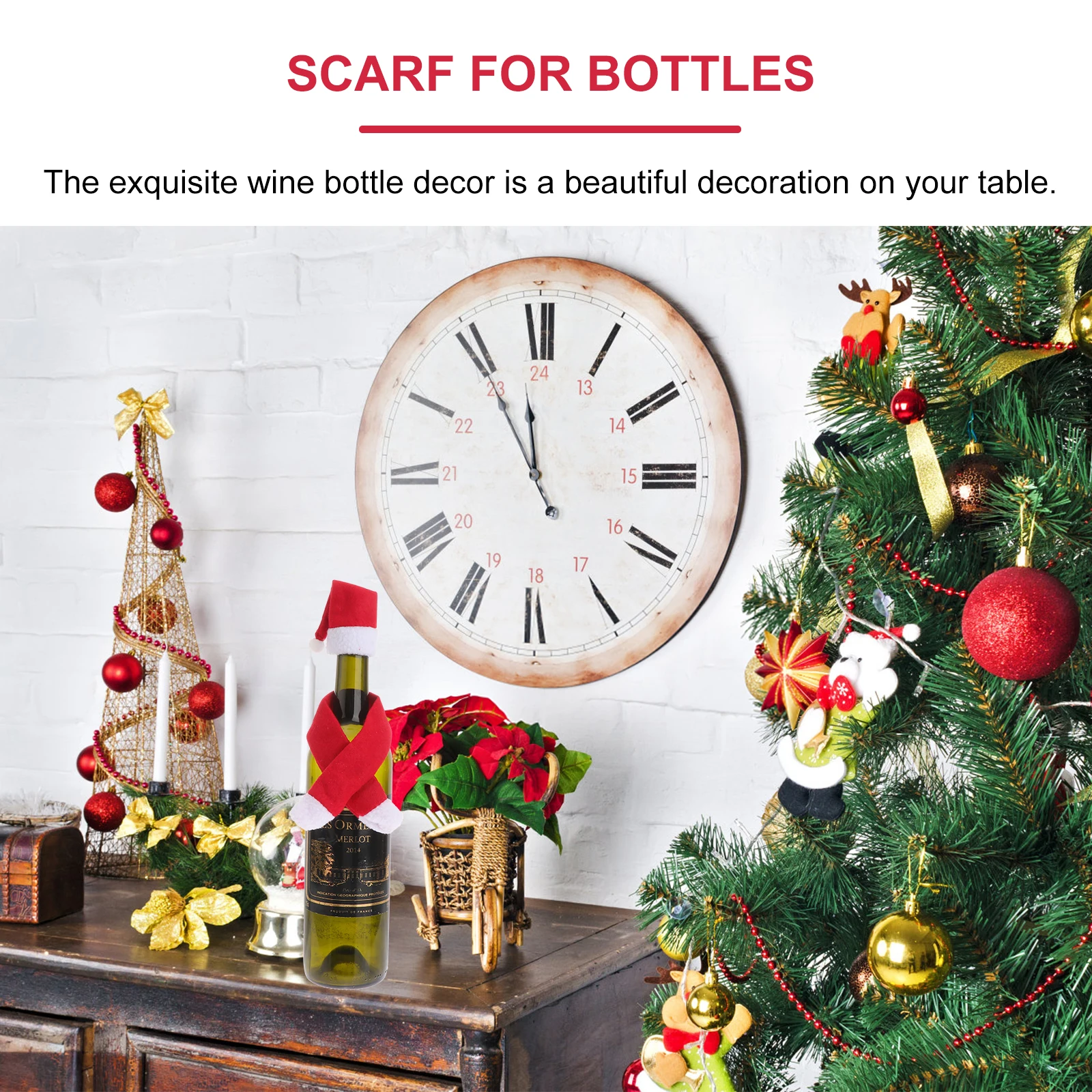

6Set Christmas Hat and Scarf Wine Bottle Cover Premium Red Design Holiday Decor for Dinner Table Party Home Use Xmas Eve