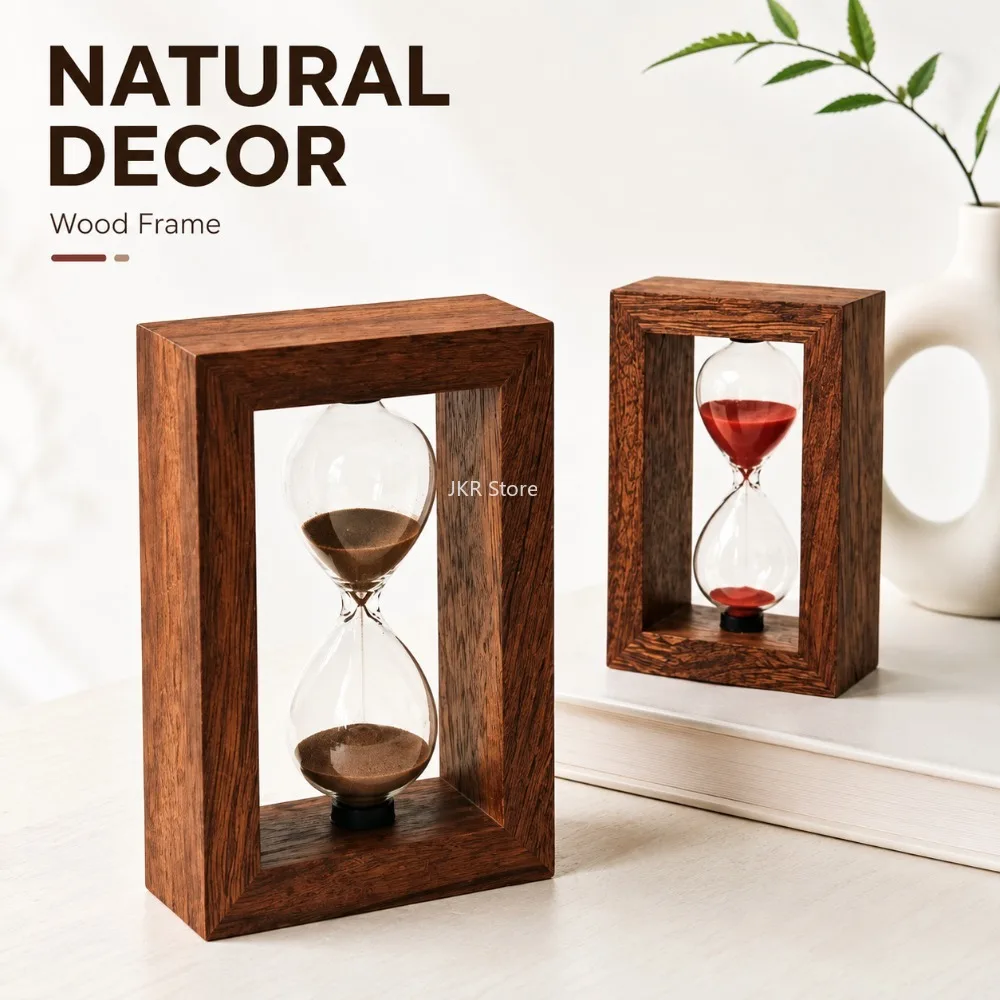 Wooden Desktop Hourglass 3/5 Minute Sand Timer Mini Clock for Kids Study Kitchen Home Office Decoration and Gift Display