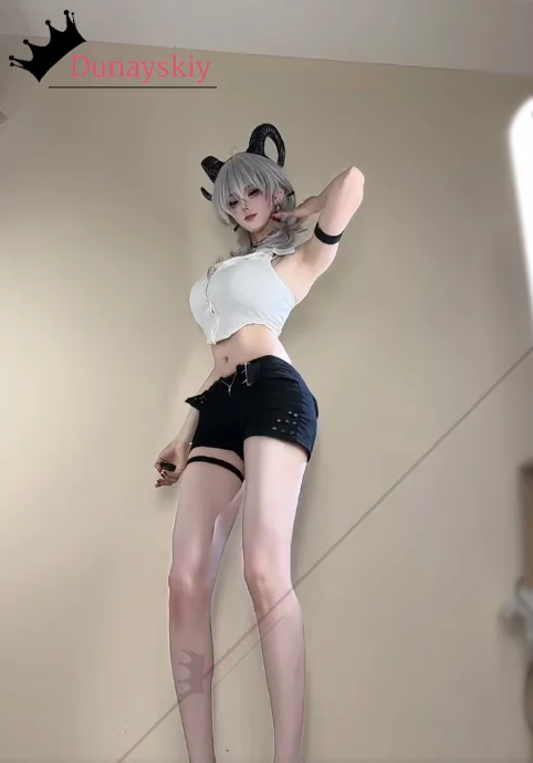 Zania Cosplay Freizeitkleidung Outfits Damen Kurzes ärmelloses Polokragen Slim Fit Hemd Shorts Set Game Wuthering Waves Kostüm