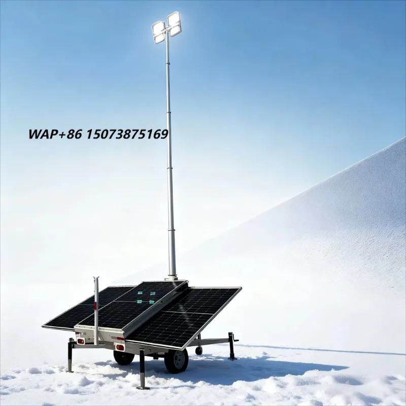 Mobile Light Tower Is for Lighting on Construction Sites  It Is a Portable Solar-powered Light Tower with Battery Power.