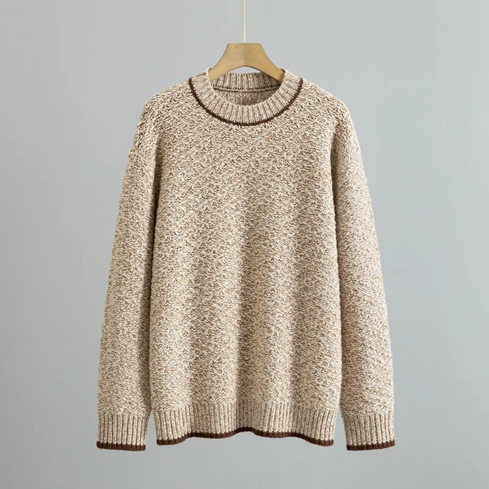 Autumn and Winter Heavyweight Thick Cashmere Round Neck Pullover Sweater for Women