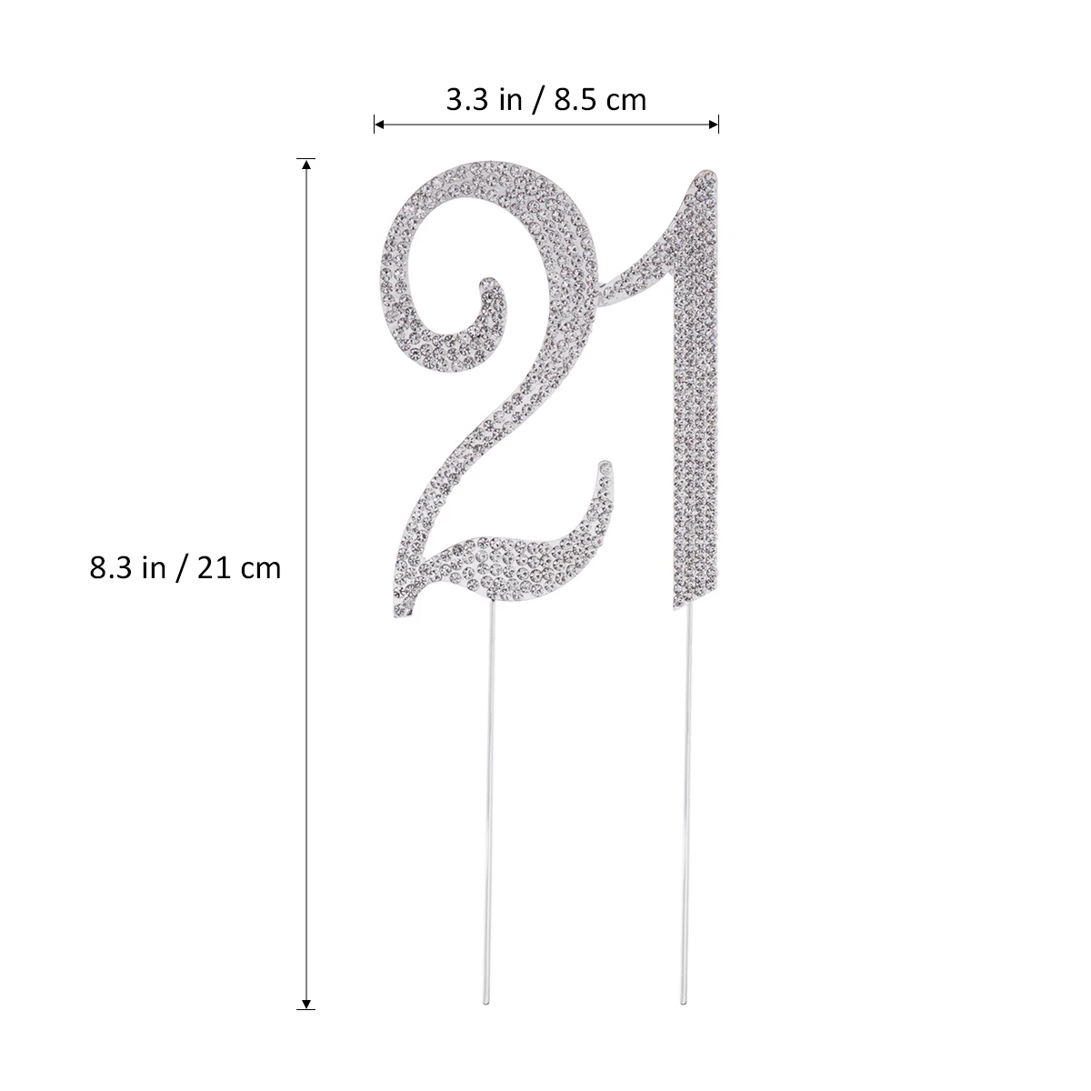 

Rhinestone Cake Topper 21 Silver Decorative Insert Birthday Anniversary Reusable Alloy sparkle decoration