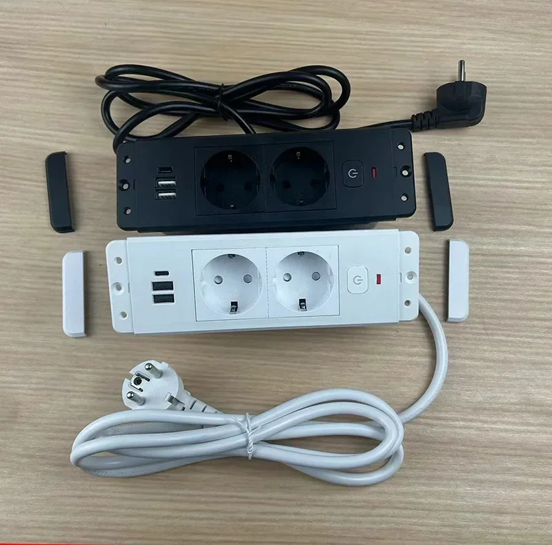 Table Embedded Hidden Power Socket EU KR Israel Brazil with 2 USB Type-c 13A Switch Desktop Power Furniture Electrical Sockets