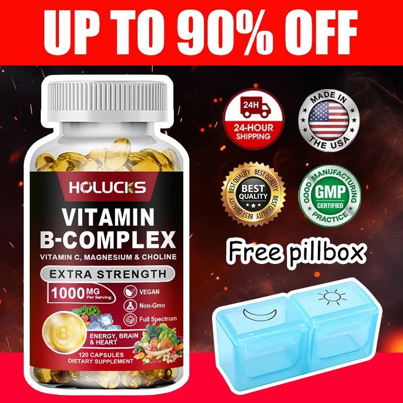 مكمل معقد فيتامين ب قوي إضافي، للتركيز العقلي، والتمثيل الغذائي والرفاهية الشاملة، وتعزيز المناعة، وخالي من الغلوتين