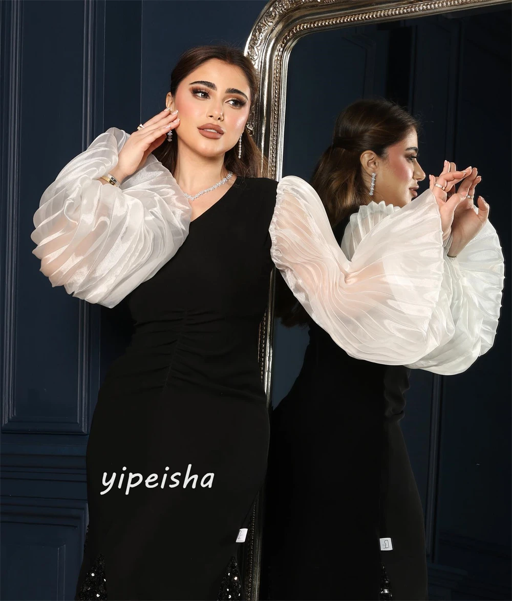 Yipeisha-Vestidos de Noche formales de estilo clásico y moderno, vestidos de noche con cuello en V de sirena con lentejuelas de satén a medida para