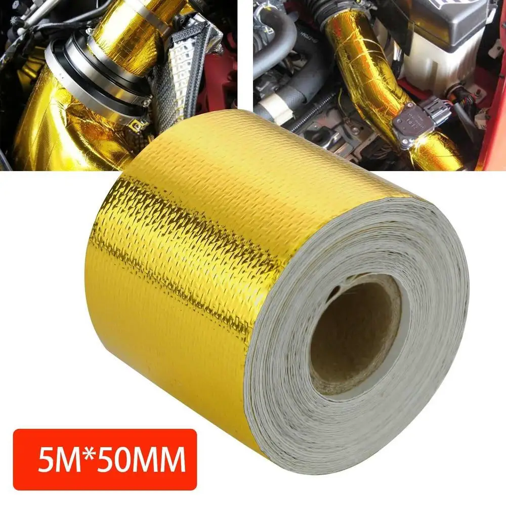 Reflective Self Adhesive Tape Gold High Temperature Heat Insulation Shield Wrap Tape Bandage 50mm x 5M Roll Universal
