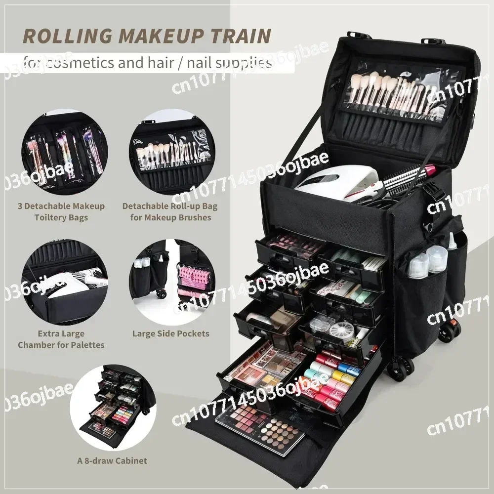 2-in-1 Travel Makeup Rolling Case, Soft Edged Beauty Train Case, with Wheels