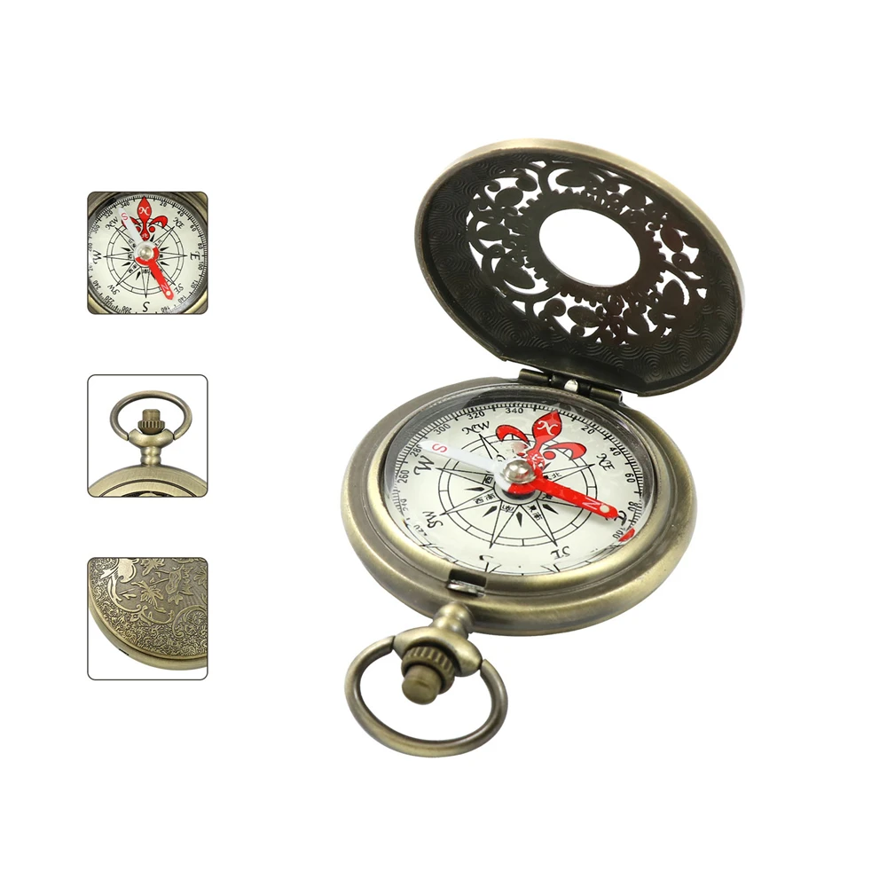 Waterproof Camping Hiking Portable Pocket Brass Gold Color Compass Navigation Outdoor Travel Zinc Alloy Material