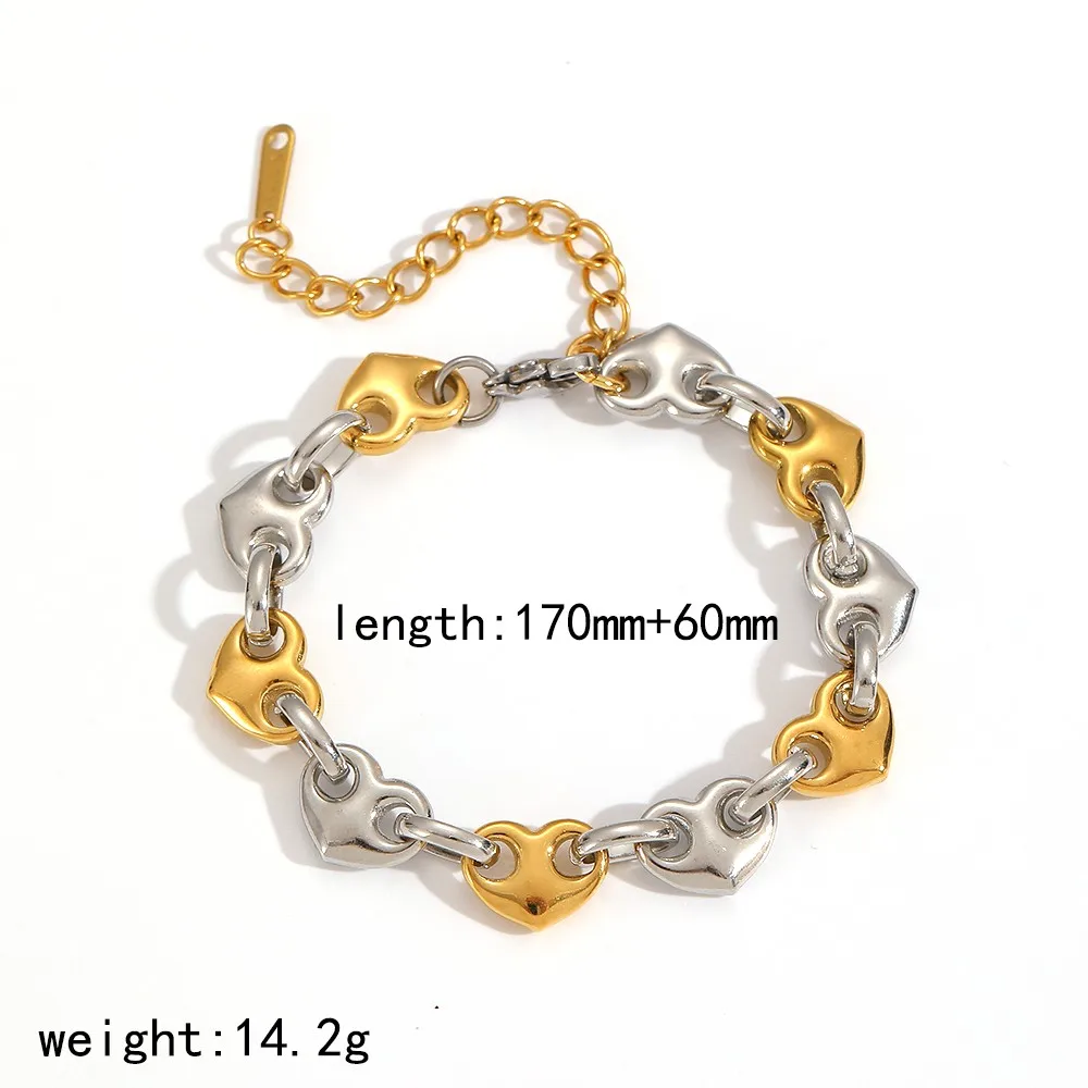 Minimalistischer Modeschmuck aus Edelstahl, zweifarbiges Herz-Knopf-Armband, Halskette, Ohrringe, Damen-Party-Schmuckgeschenke – Detail 6