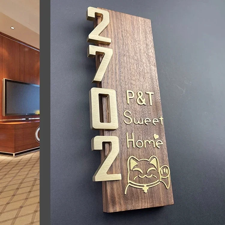 The product can be customized. Solid wood brass simple style house number plate household