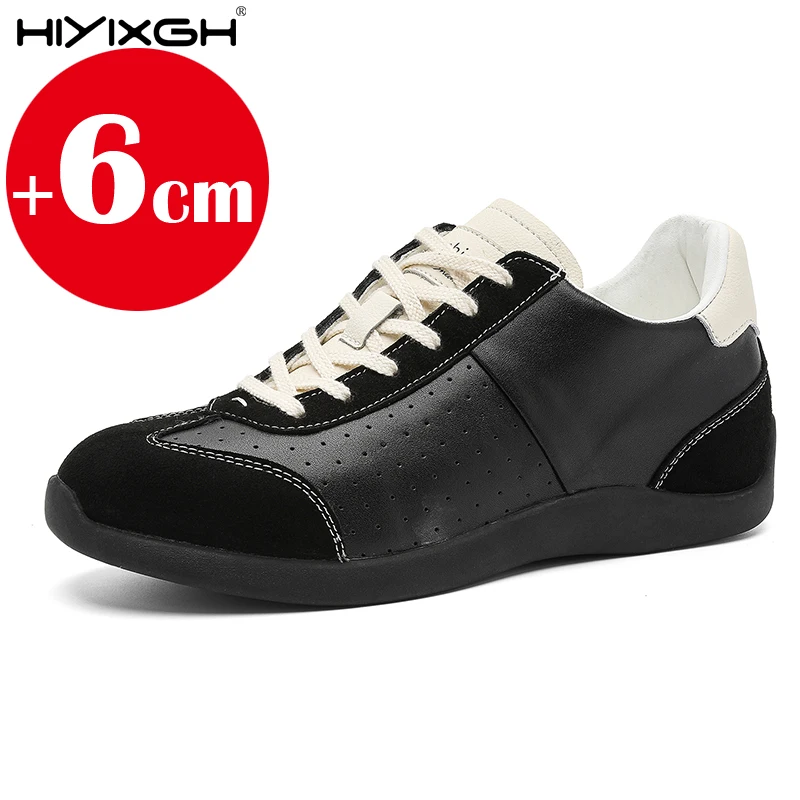 Unisex Cowhide Elevator Shoes 6cm Hidden Heel Height Increase Ballet Inspired German Training Shoes Casual Comfortable Sneakers