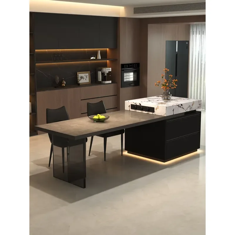 for Italian Light Luxury Island Dining Table Retractable Foldable Burnt Stone Material  Hotel Kitchen