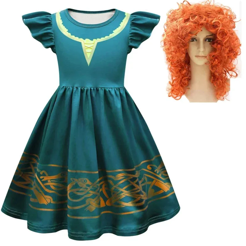 72th Anime Cosplay Halloween Girls Merida Dress Brave Performance Costume Summer Birthday Party Feifei Sleeves Green Gothic Vint