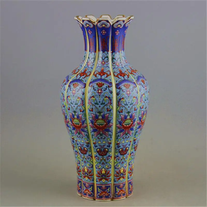 China old antique Porcelain Colour enamels Flower Melon Vase Home Desktop Decor
