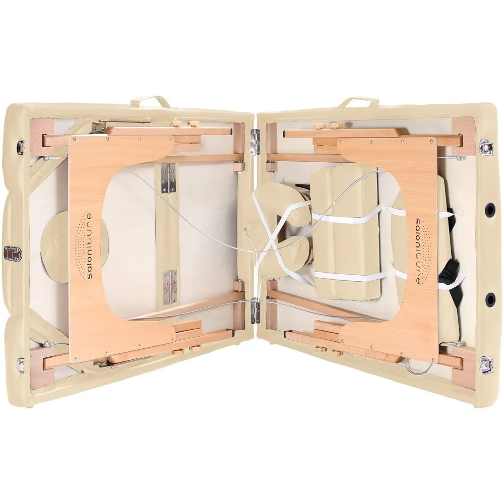 طاولة تدليك احترافية محمولة مع مسند ظهر - كريمي #3