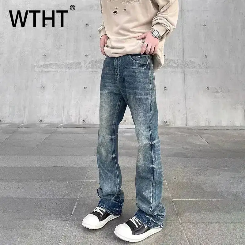 WTHT Fashion Men's Gradient Do Old High Street Denim Pants Vintage American Style Straight Loose Jeans Male 2026 Summer 2A3187