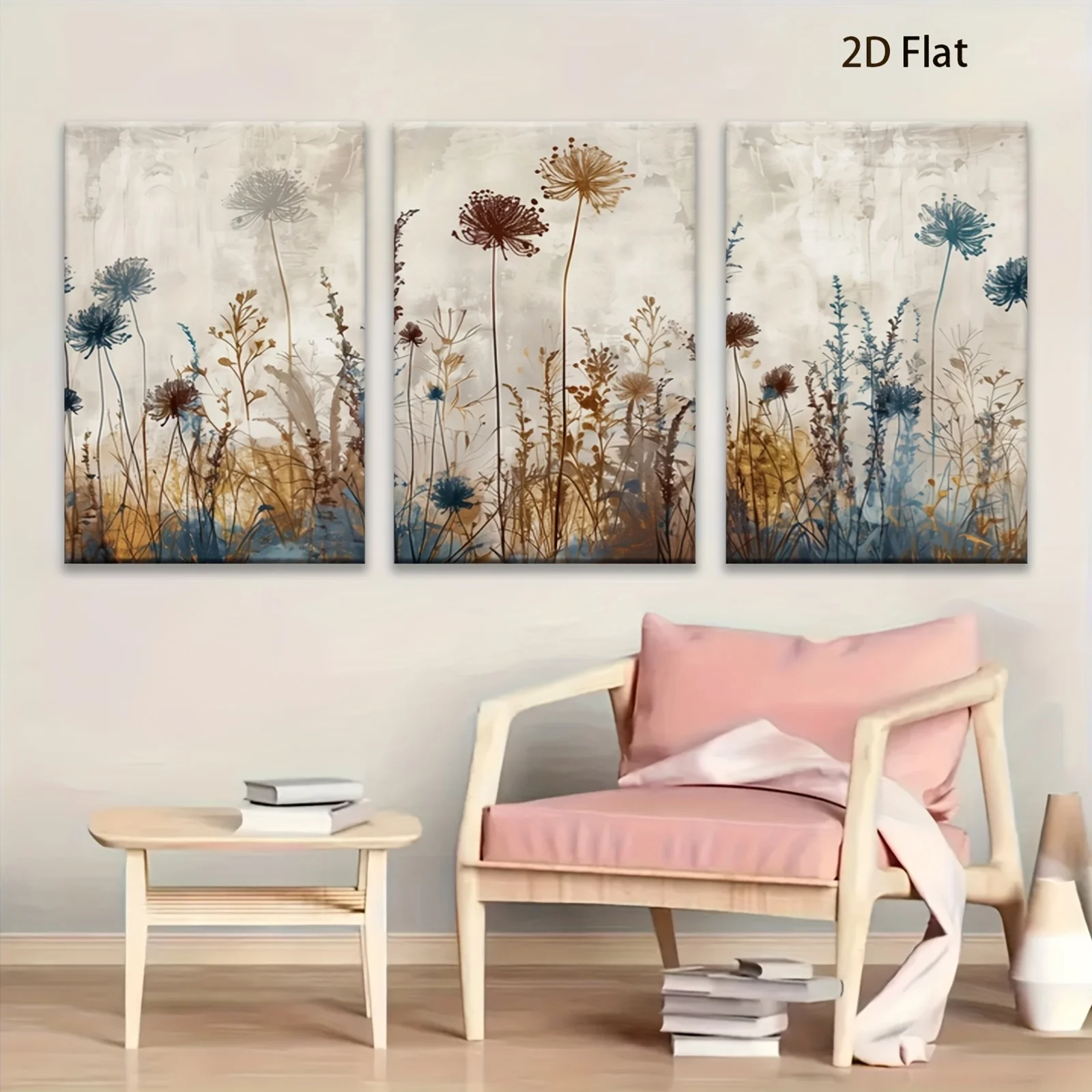 Frameless Set of Three Vintage-Style 2D Wall Art Posters Featuring Illustrations of Wildflowers And Plants, Perfect for Summe