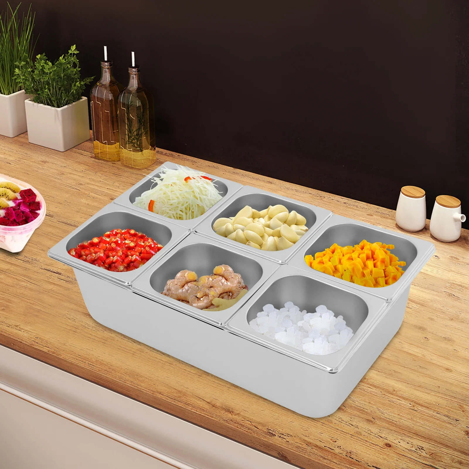 

6-Grid Stackable Fresh Fruit Storage Container W/ Lid, 1.45L Per Compartment, Silver Kitchen Refrigerator Organizer for Berries