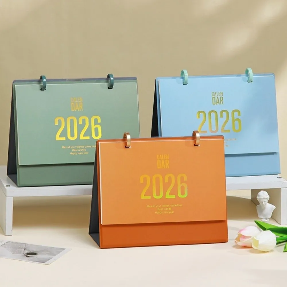 

Chinese Style 2026 Desk Calendar Solid Color Month Date Display Monthly Planner Coil Binding Simple Standing Flip Calendar