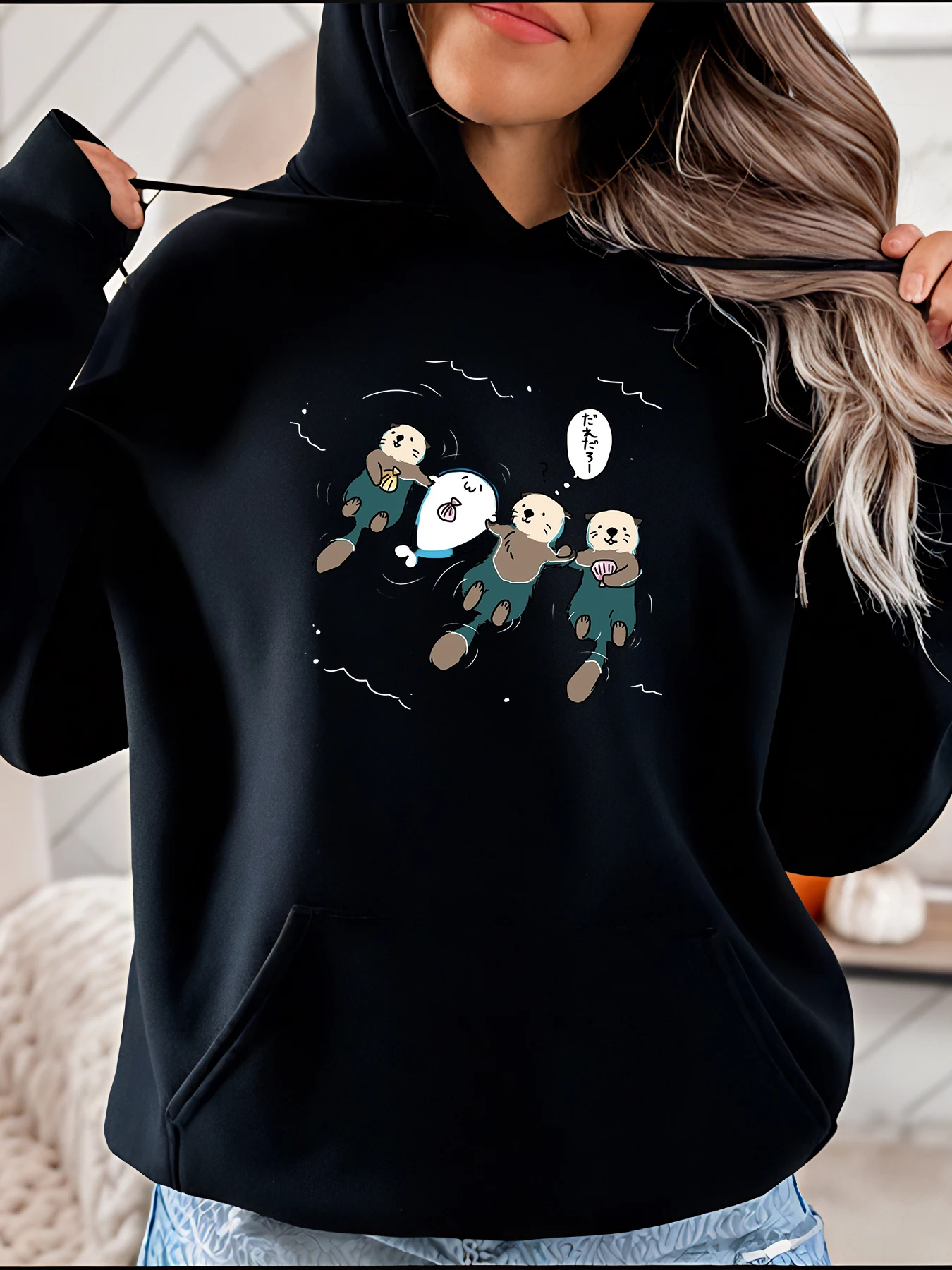 

Толстовка с милым выдрой и мультяшным принтом, женская повседневная осенне-зимняя толстовка, женский модный пуловер 280