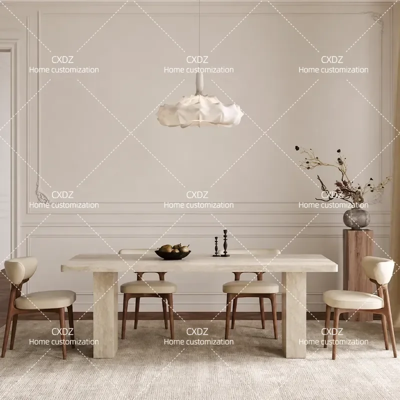 Modern Travertine Stone Slab Dining Table Rectangular Simple Style Small Apartment Household Furniture
