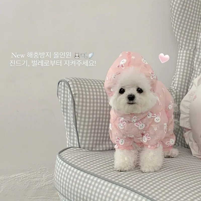 Summer Pet Mesh Dog Jumpsuit, Mosquito Bite Proof Cartoon Rabbit Pattern Four-legged Clothes for Small Dogs Teddy view 5