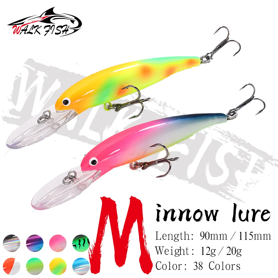 WALK FISH 12g 20g schwimmende Minnow-Angelköder, langzackiger Laser-Kunststoff, harter Köder, Meeresangeln, bionischer gefälschter Köder, hochwertige Haken