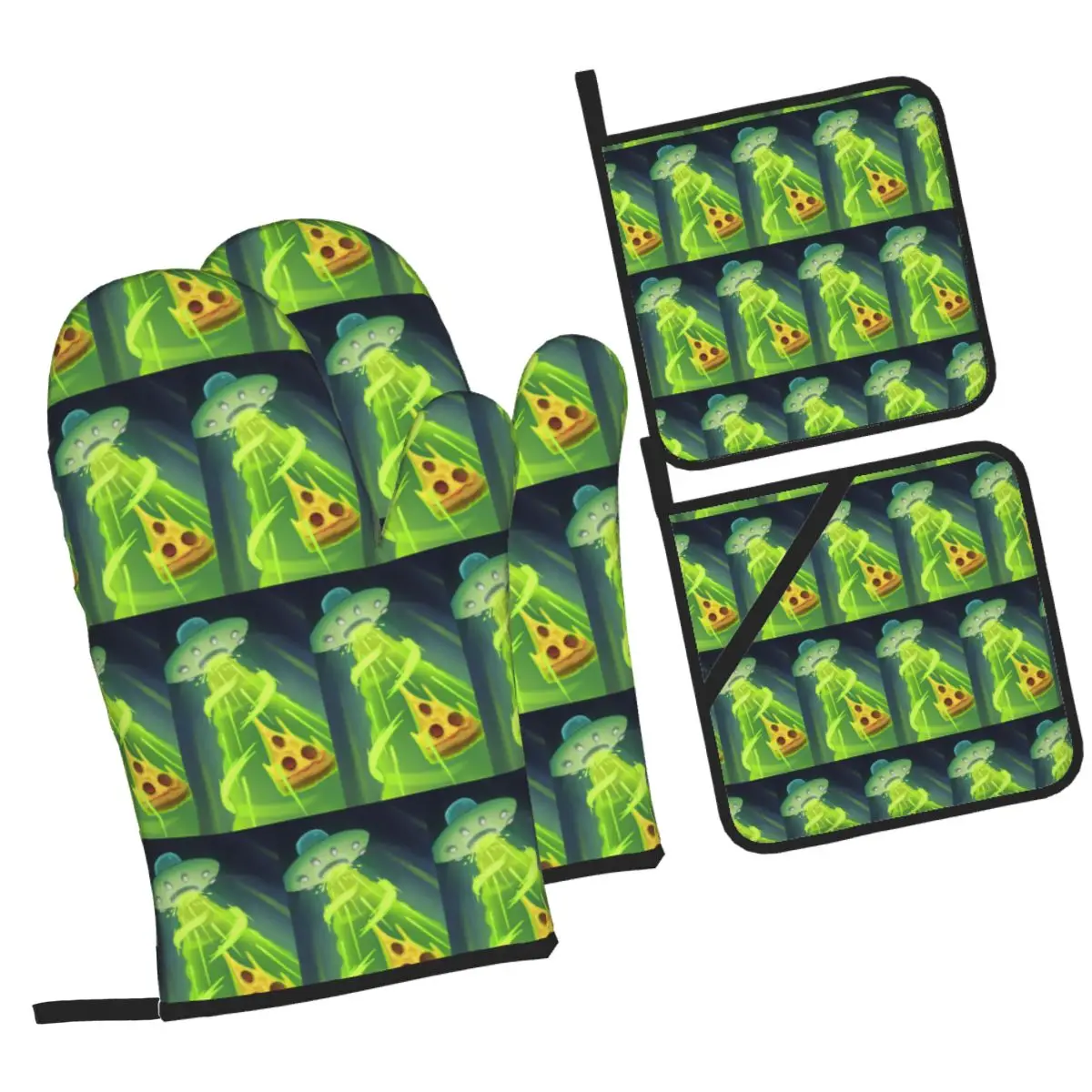 Wobbly Life Gaming Funny Oven Mitts and Pot Holder Sets of 4 for Baking Kitchen Cooking Grilling Resistant Non-Slip Gloves