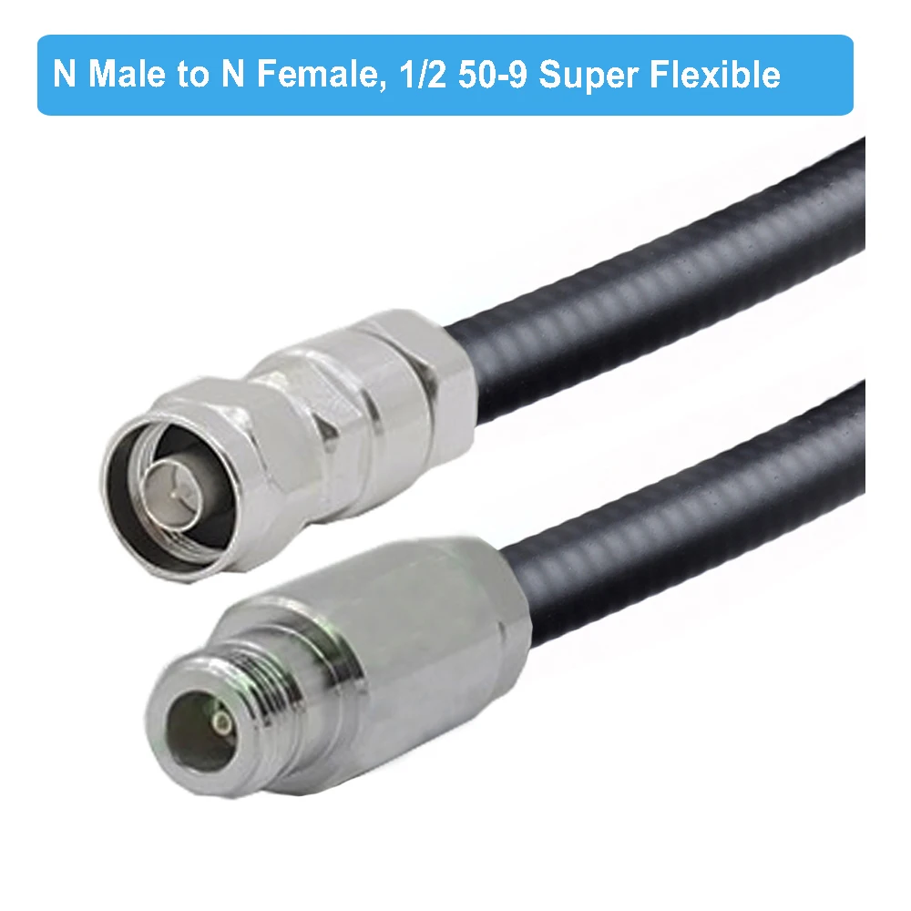 N Male to Female 1/2 50-9 Super Flexible Feeder Line RF Coaxial Cable Jumper for Base station Cellular Amplifier Signal Booster