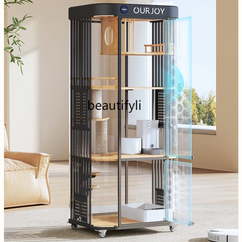 

360 ° Panoramic Glass Luxury Home Fully Transparent Curved Cabinet Smart Nest Cat Cage