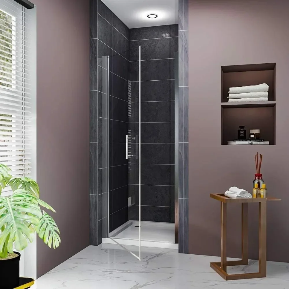 

34 in. W x 72 in. H Pivot Swing Shower Door, 1/4 in.Clear Glass, Semi-Frameless Shower Enclosure in Chrome Finish