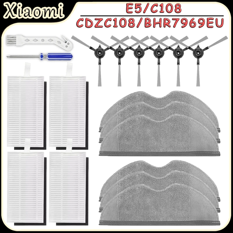 kit-de-acessorios-para-aspirador-de-po-robo-xiaomi-e5-c108-cdzc108-bhr7969eu-pecas-de-reposicao-filtro-hepa-panos-de-esfregao-escova-lateral