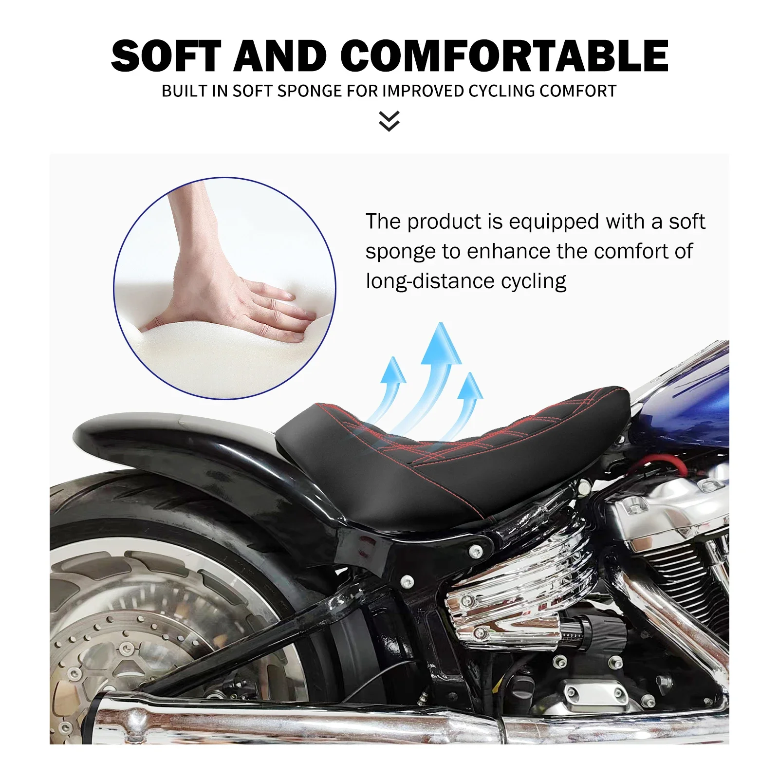 Solo Seat Cushion Motorcycle Rider Driver Seat Pillion For Harley Softail Breakout Fat Boy 2018-2023 1set PU Leather Black