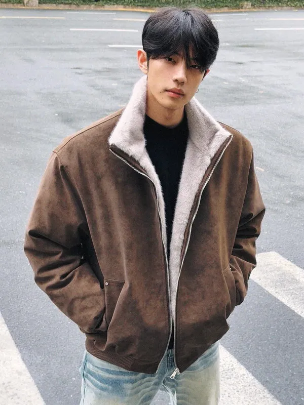 

American Barn Sle Men's Winter Jaet Fake Fur PU Leather Cotton Coat Hip Hop Faion Mountain Eagle Pattern Outerwear