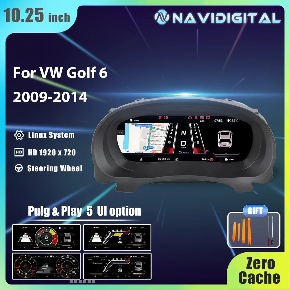 10.25'' Digital Instrument Cluster for Volkswagen Golf 6 MK6 2010 11 12 13 2014 Years LCD Panel Speedometer Virtual Gauge