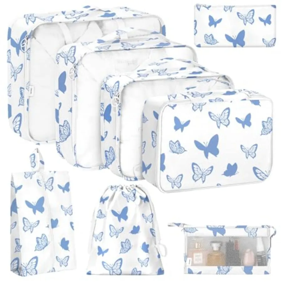 

Набор из 8 органайзеров для путешествий: сумки для одежды, обуви, косметики и туалетных принадлежностей (большая косметичка)