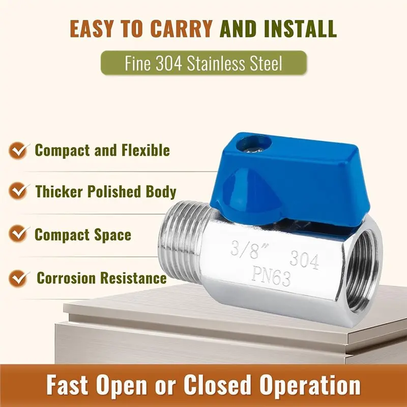 【TODAY-ONLY!】X-Male Threaded Mini Ball Valve 3/8 Inch-For 2-Pack 304 Stainless Steel NPT Female Design For Compact Installation