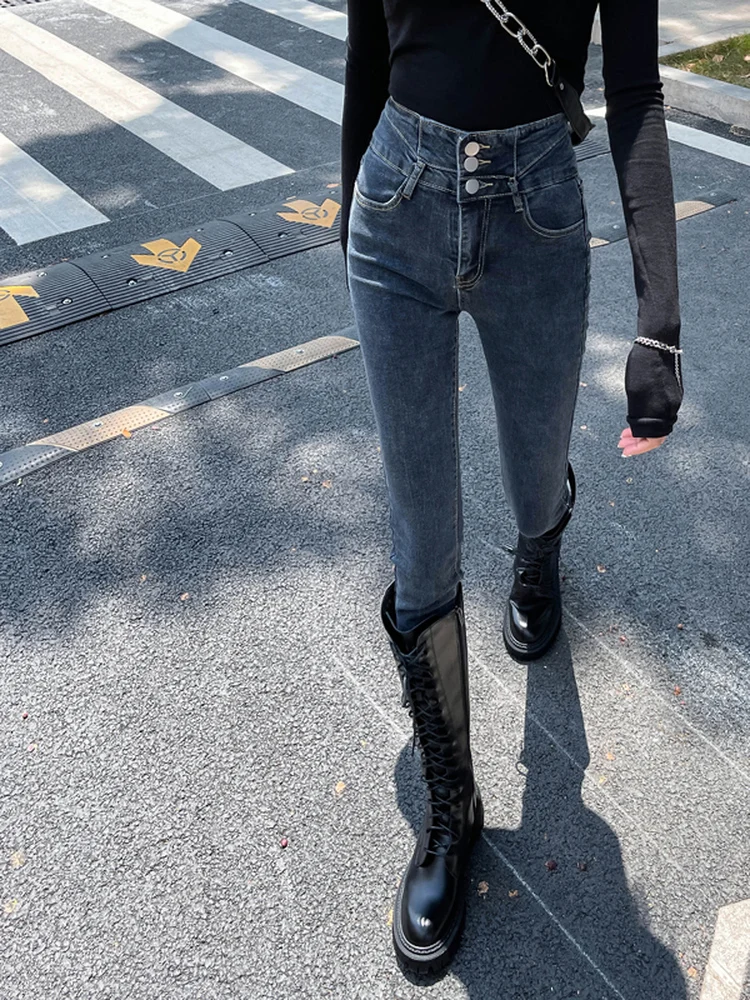 

High Waist Slim Fit American Style Women's Jeans Spring Autumn New Fashion Pencil Thin Leggings Cotton Elastic Denim