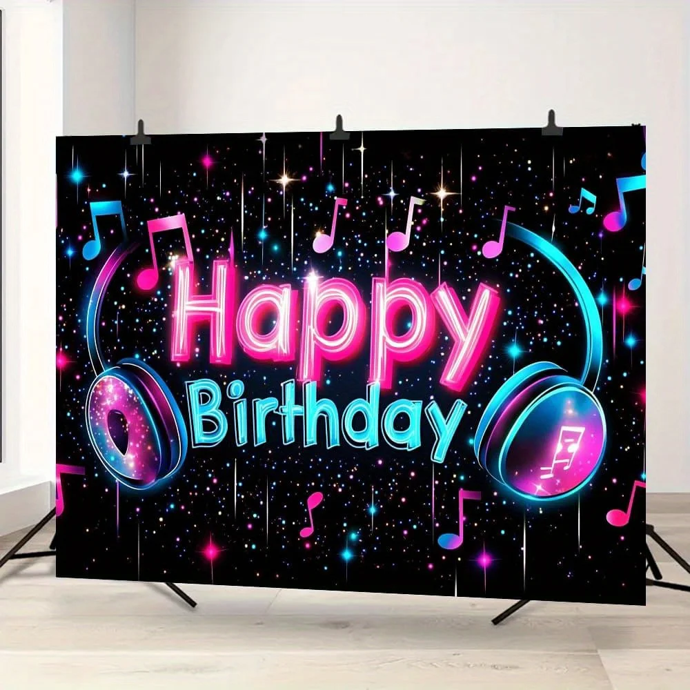 قطعة واحدة من لافتة عيد الميلاد ذات طابع TikTok - خلفية حفلة نيون حية مع نجوم وملاحظات متألقة، بوليستر