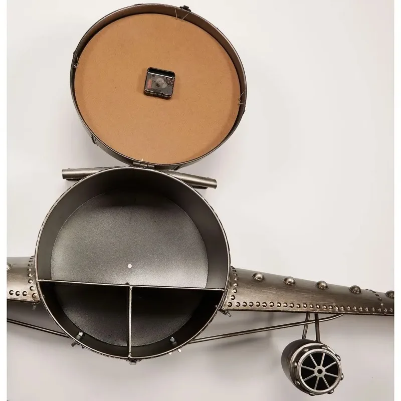 wholesale custom large metal aircraft wall clock with storage iron wall decoration aircraft wall clock