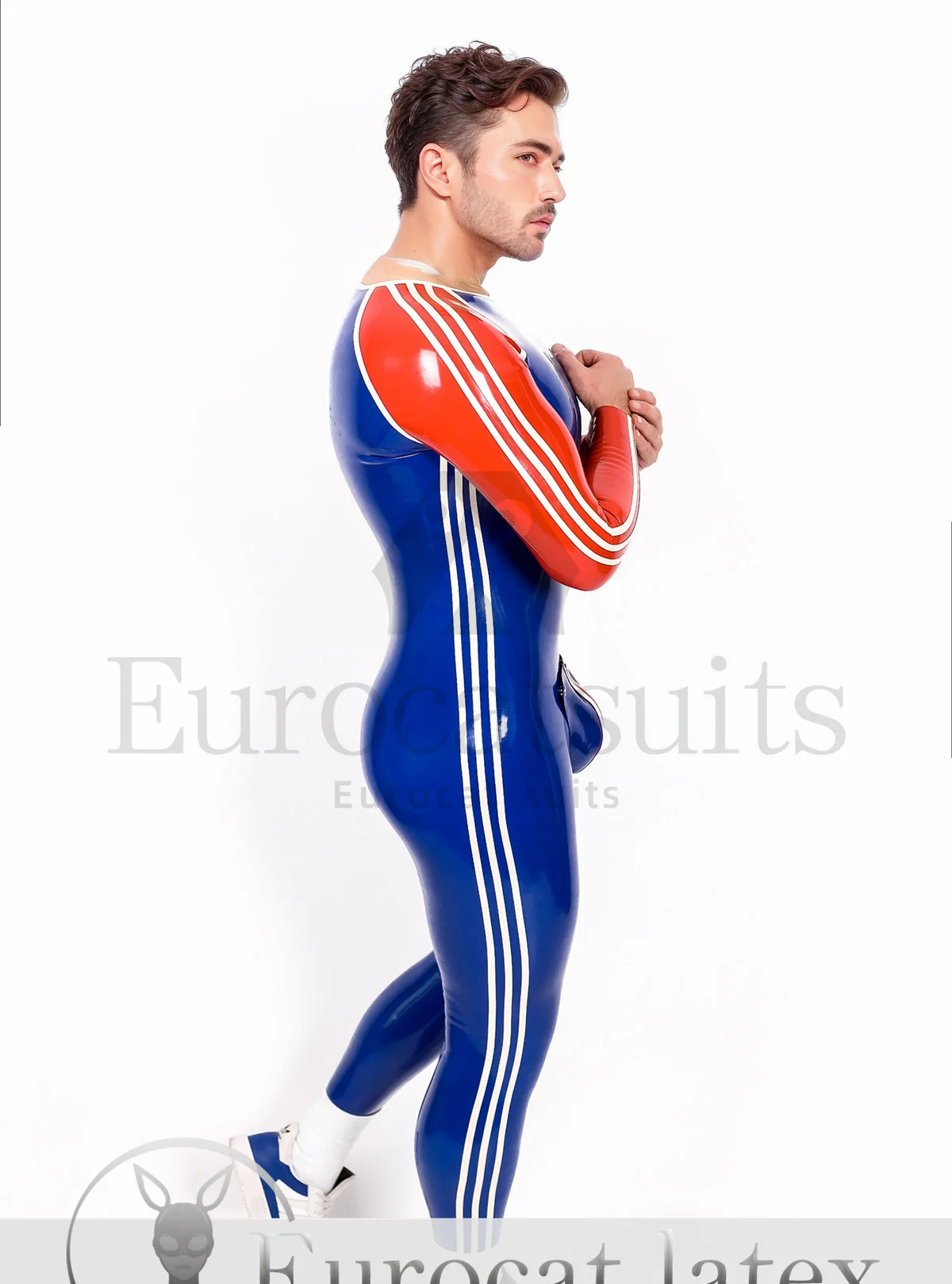 Catsuits in lattice uomo eurocat abiti latex rubber fetish personalizzato uomo \'Sportsman\' girocollo con Codpiece