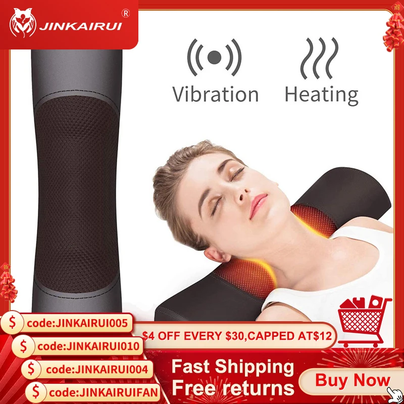 JinKaiRui Electric Infrared Heating Kneading Neck Shoulder Back Body Spa Massage Pillow Car Chair Shiatsu Massager Masaj Device