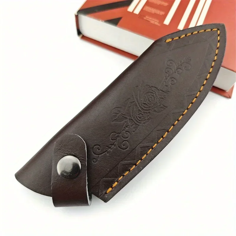 Portable Folding Knife Cowhide Scabbard Vintage-style Floral Pattern Sheepskin Leather Scabbard Tool Storage Cover Wearable Belt