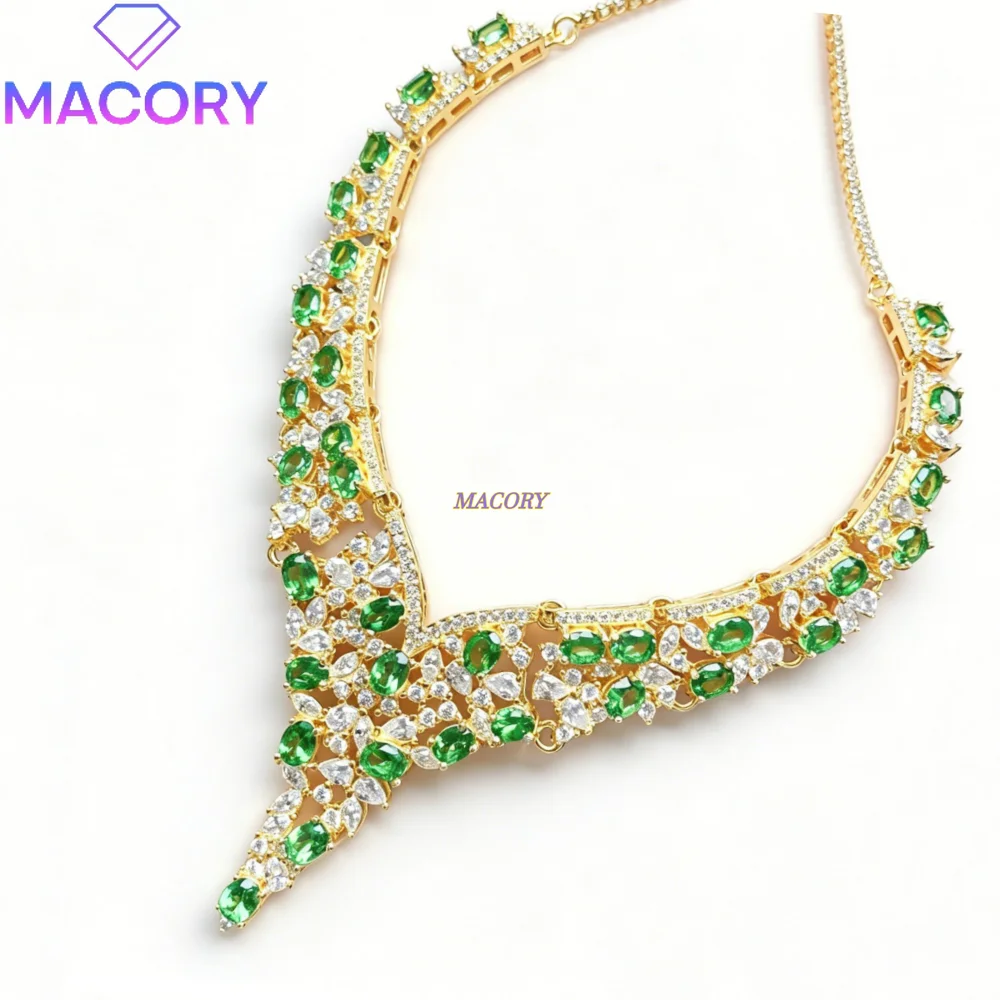 Natural Tsavorite Super Beautiful Necklace S925 Silver Luxurious Elegant Design Exquisite Craftsmanship Collector-Level Necklace