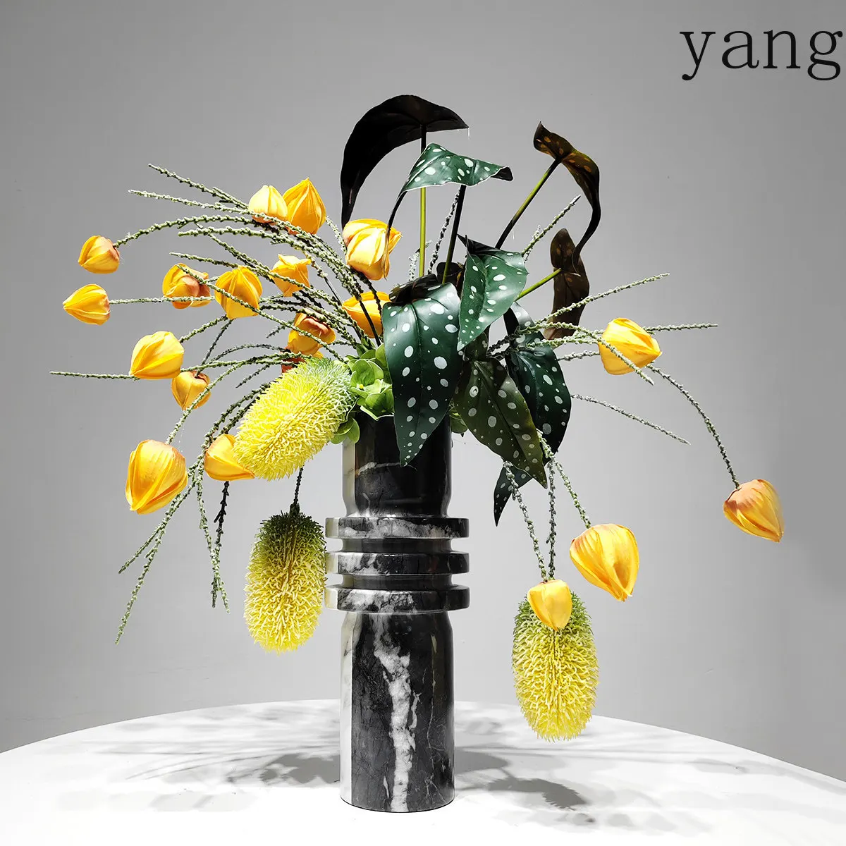 Yjq light luxury splicing black and white marble flower ware simulation flower art set ornament model room
