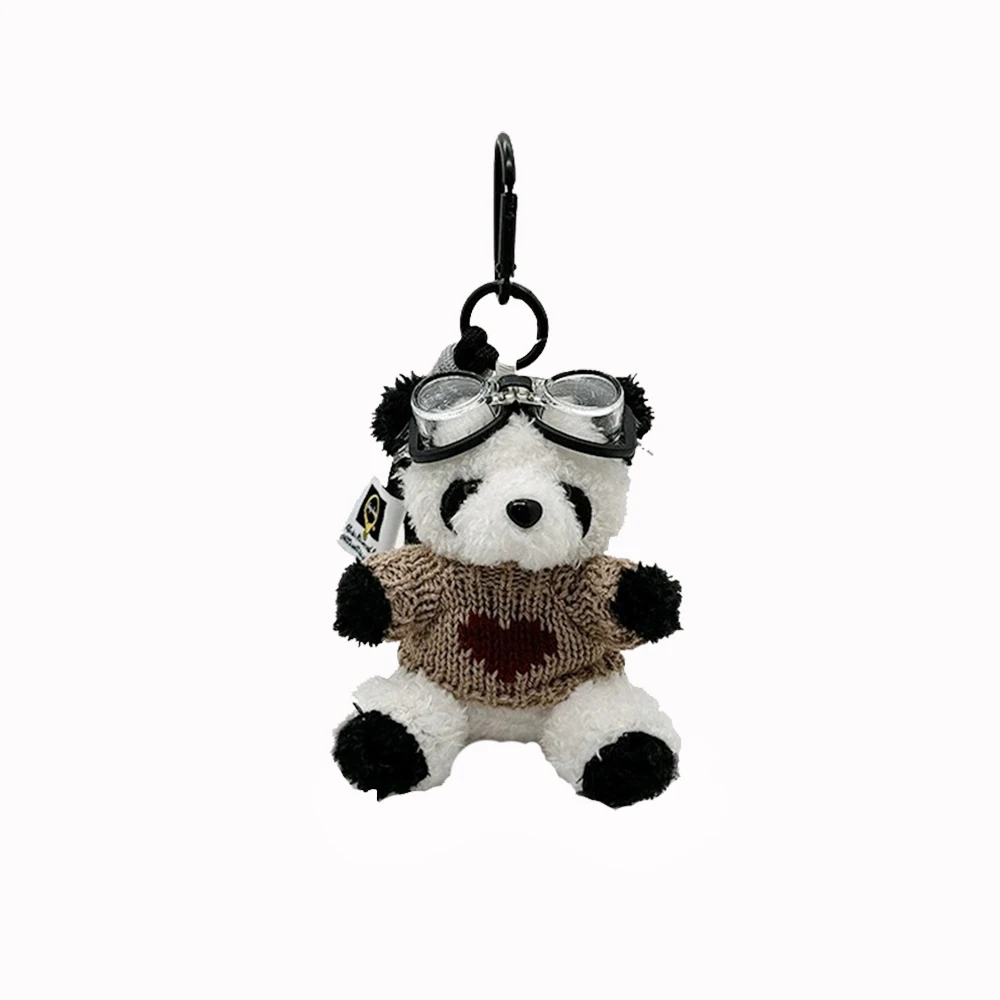 นักบิน Panda Key Chain น่ารักถักตุ๊กตา Plush รถ Key Chain Creative กระเป๋าจี้สาวของขวัญสร้างสรรค์ตุ๊กตาแว่นตากันแดดตุ๊กตาตุ๊กตา