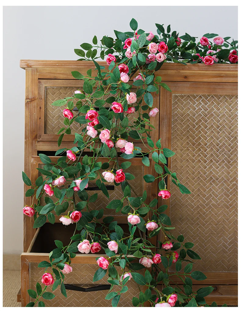 Künstliche Efeugirlande, Seidenrosen-Hängepflanzen, künstliche Blumen für Hochzeit, Zuhause, Garten, Wandbogen-Dekoration, künstliche Rosen – Detail 13