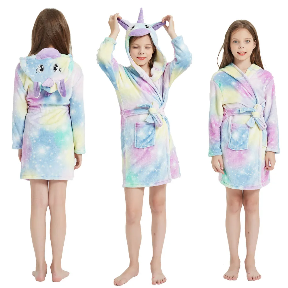 Cotton Girls Boys Robe Bath Towel Cartoon Hoodies Children Sleepwear Bath Blanket Kids Soft Bathrobe Pajamas Kids Clothing