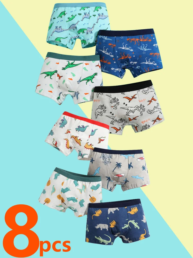 4/8 pcs Boys Boxer sets Briefs Kids Cotton Underwear Baby Underpants Teenager Cartoon Dinosaur Print Soft Children Panties 2-15Y