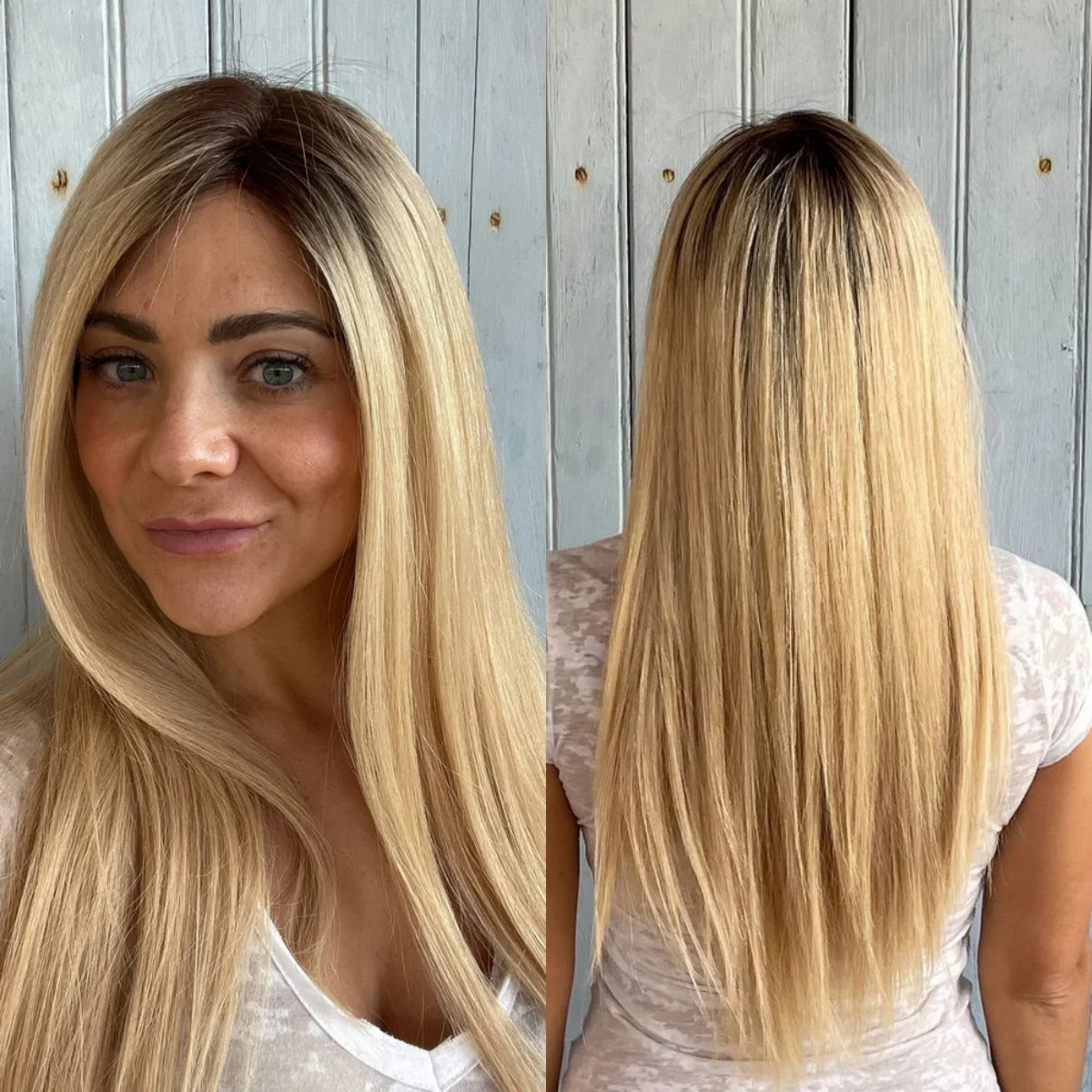 

Luxury Hair Light Blonde Natural Straight Synthetic Lace Frontal Wigs Ombre Long Length Glueless Wigs With Dark Roots Realistic